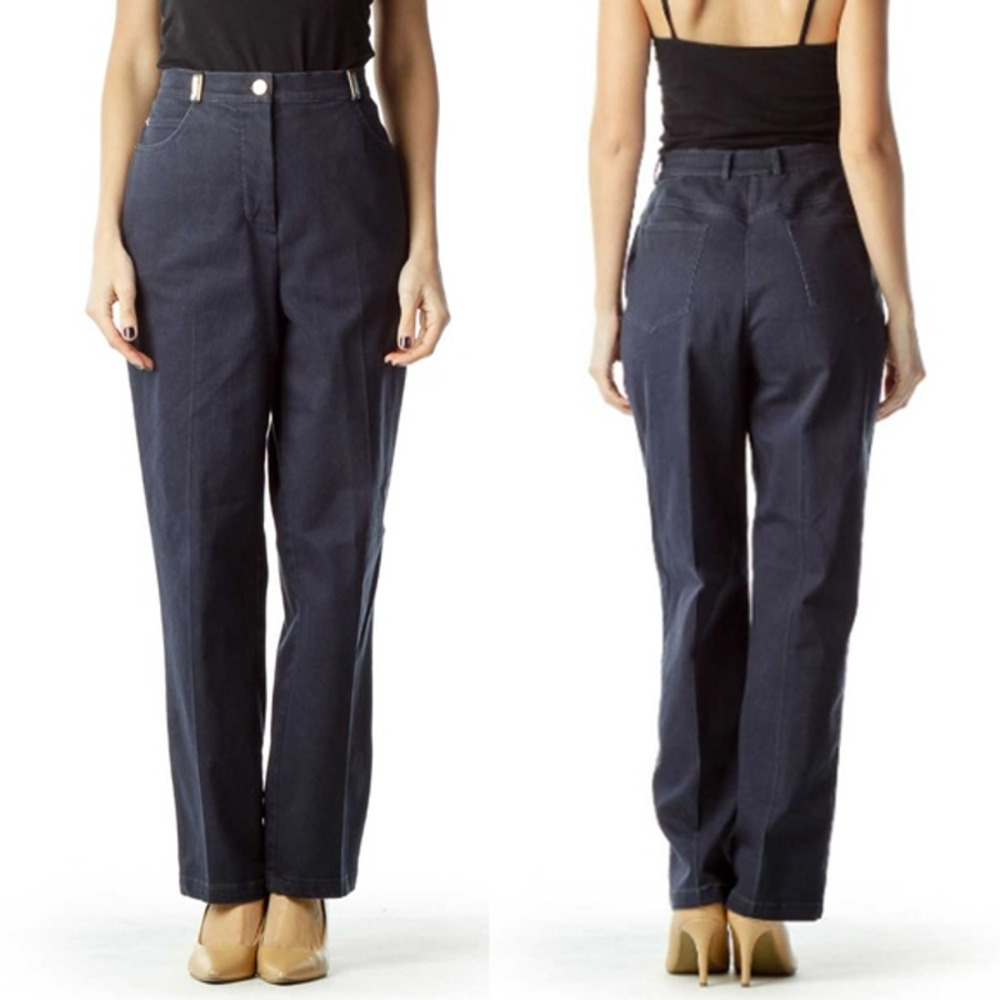 St. John Sport Wide Leg Jean Pant Black Stretch Cotton Denim Size 2